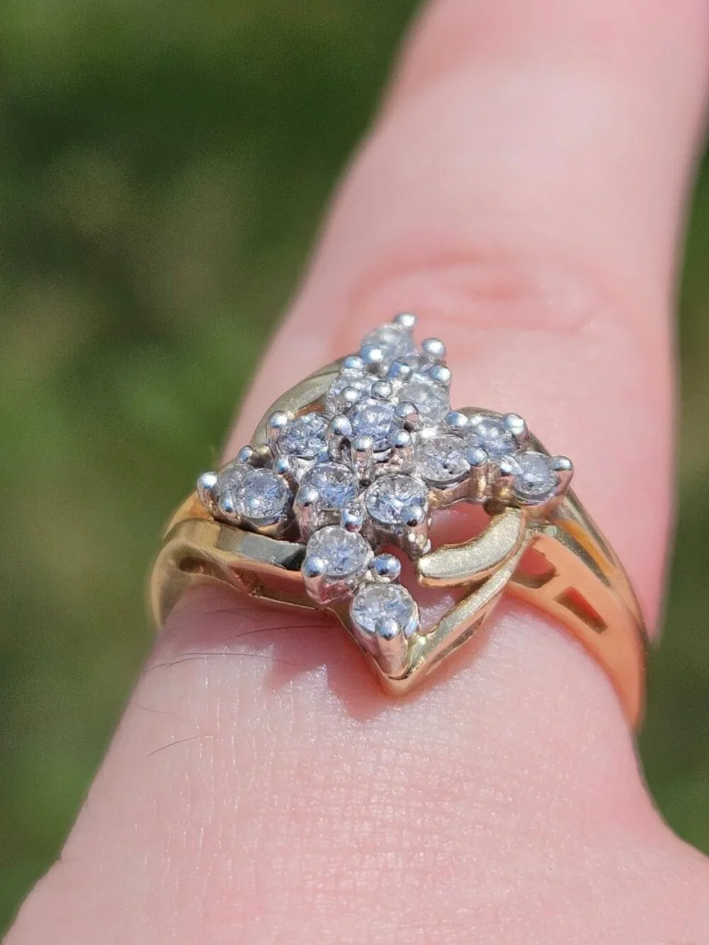 14K Yellow Gold Diamond Cocktail Bypass Flower Cluster Ring .30TCW Size 6.5